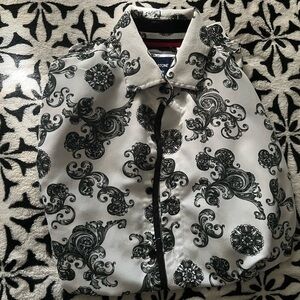 Men's Black and White Patterned Dress Shirt